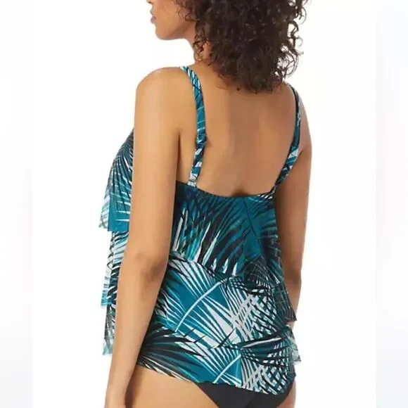 COCO REEF Women's Flourish Bra-Sized Tankini Top swimsuit teal multi 32D - Picture 2 of 8